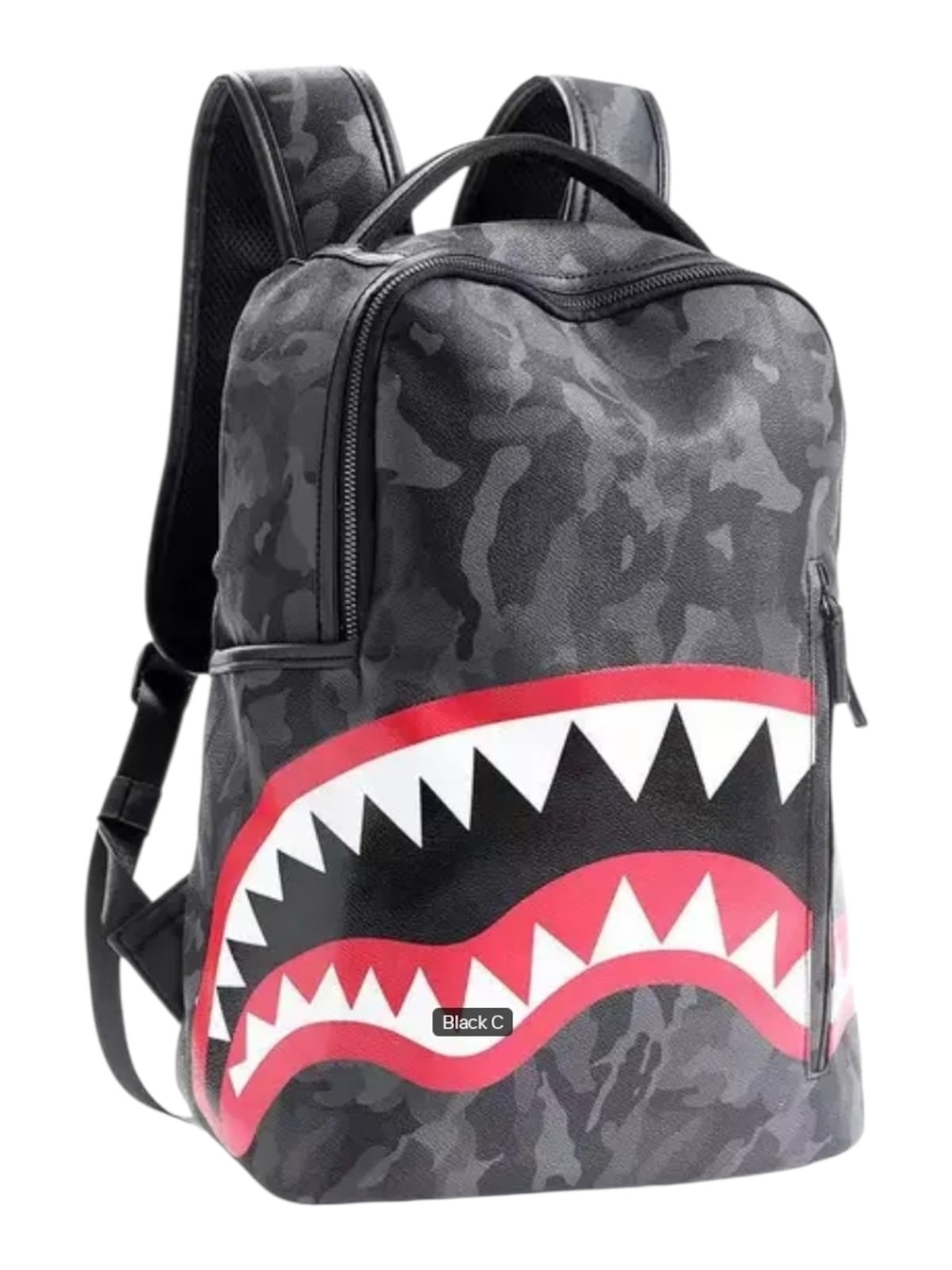 Black  Shark-Print Men's Backpack - Black/Red